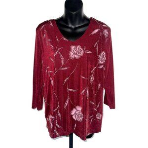 Vintage 90's Fashion Bug Maroon Embellished Long Sleeve Top Size Large